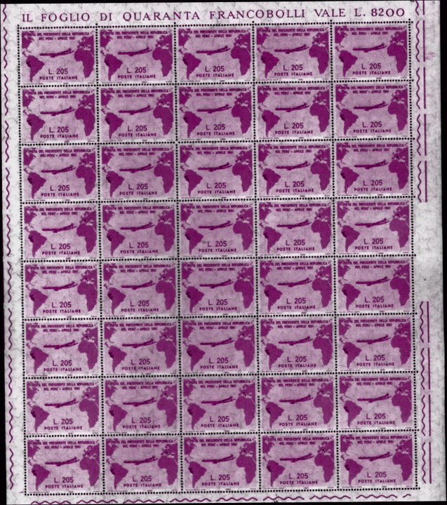 Foglio intero di 40 francobolli del Gronchi Rosa Foglio intero di 40 francobolli del Gronchi Rosa