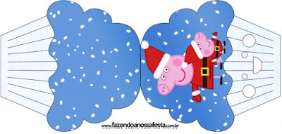 Peppa Pig en Navidad: Invitaciones para Imprimir Gratis. Tarjeta con forma de cupcake de Peppa Pig en Navidad.