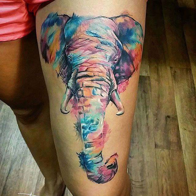 colrful elephant head tattoo colrful elephant head tattoo