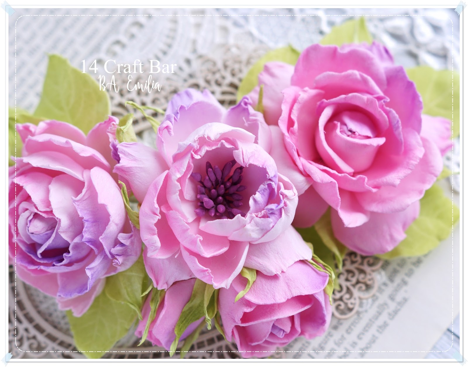 Silk Foam Flowers in Pink Scrap Art by Lady E