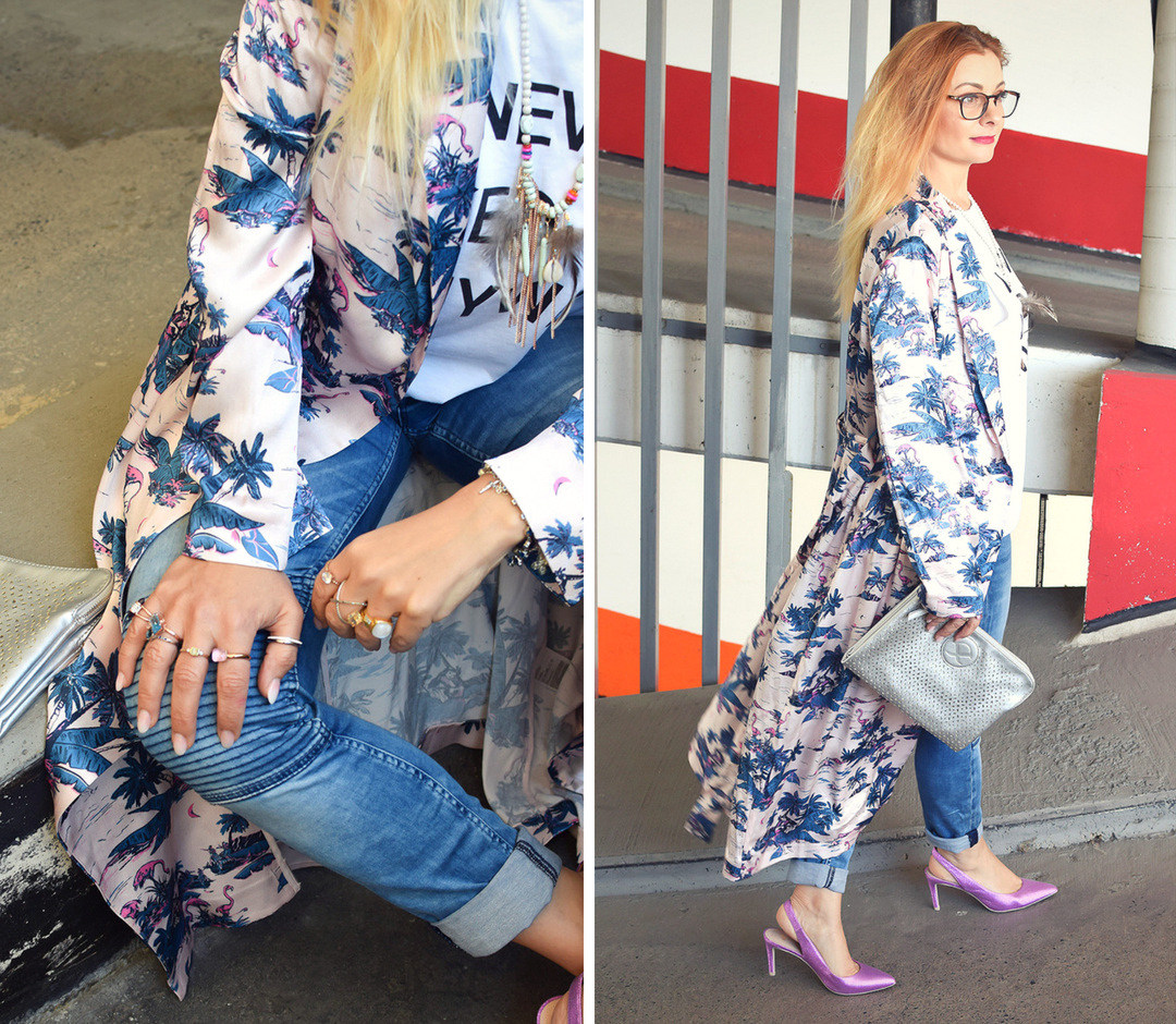 Streetstyle, Kimono für Frauen, Outfit mit Kimono Look mit Kimono, Streetstyle mit Kimono, Pumps in Pink