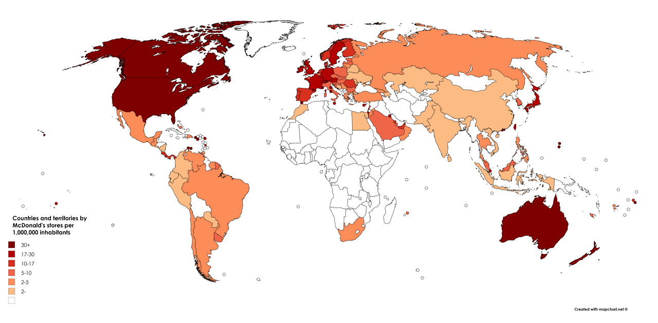 Landkartenblog: Weltkarte der McDonalds Filialen - In Industrieländern