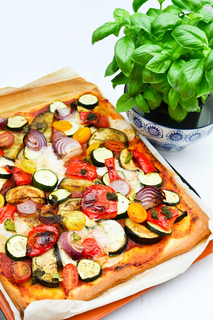 Vegan Roast Vegetable, Pesto and Cream Cheese Pizza