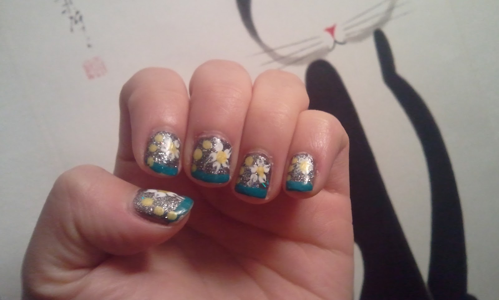 Liquored and Lacquered Blue French Tip with flowers