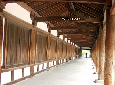 Old wooden columns of the Horyu-ji Temple in Nara