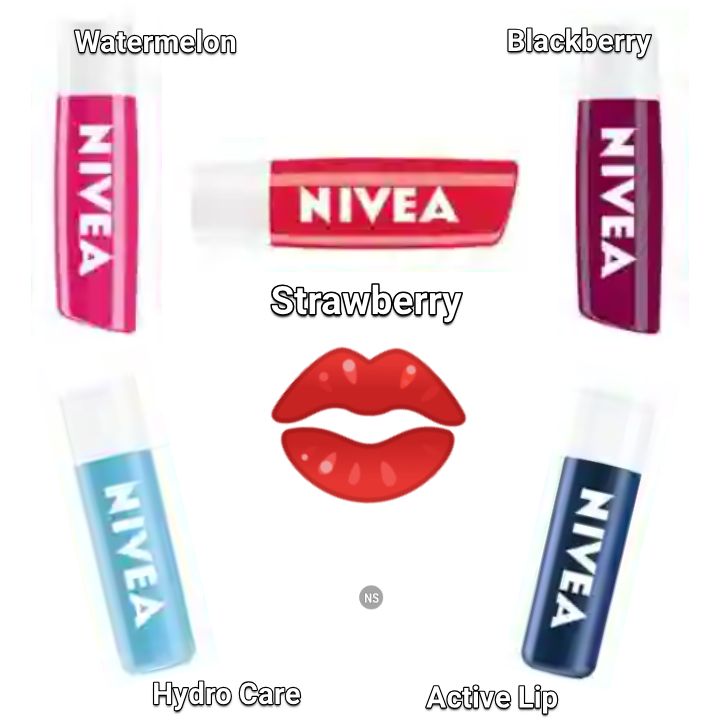 Nivea Ladies Lip Balms Strawberry Blackberry, Watermelon, Hydro Care and Active Lip Moisturizer for Women