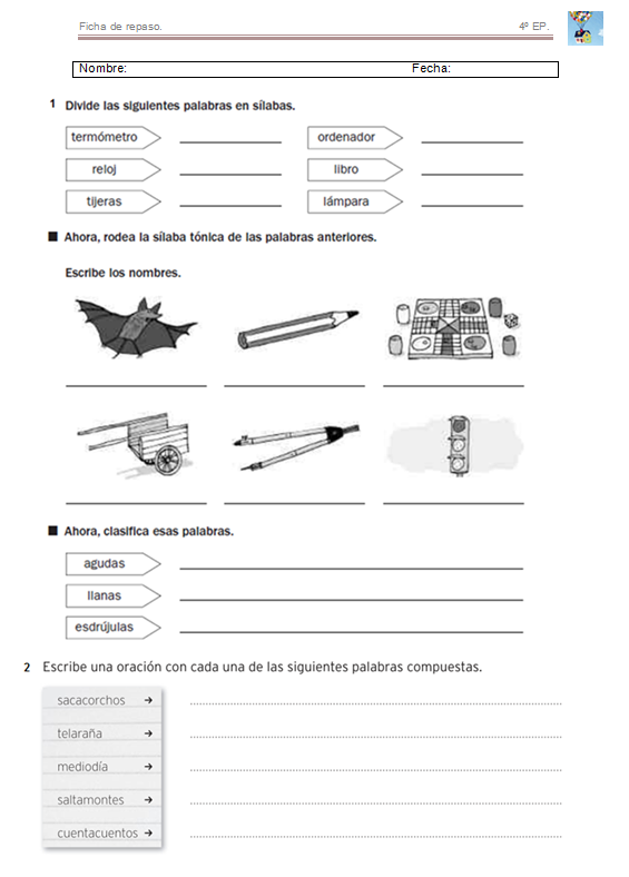 Bienvenidos a cuarto de primaria! : Fichas de repaso, lengua. Bienvenidos a cuarto de primaria! : Fichas de repaso, lengua.