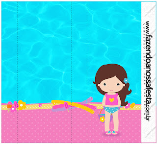 Fiesta en la Piscina para Niña Morena: Etiquetas para Candy Bar para Imprimir Gratis. Etiquetas de Fiesta en la Piscina para Niña Morena para imprimir gratis.