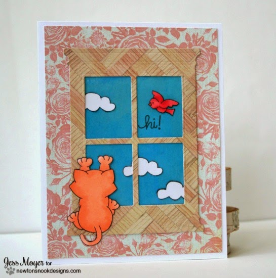 Cat looking through Window Card by Jess Moyer | Newton's Nook Designs Stamps