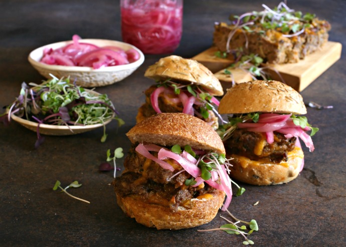 Cheesy Meatloaf Sliders with Pickled Red Onion