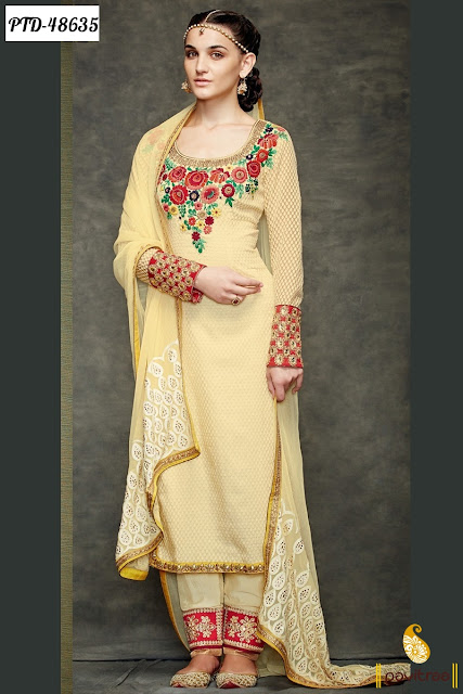 beige silk wedding wear pakistani salwar suit 2016
