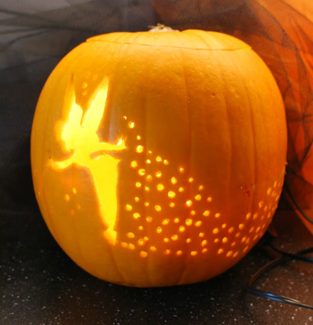Pumpkin with Tinkerbell lit up