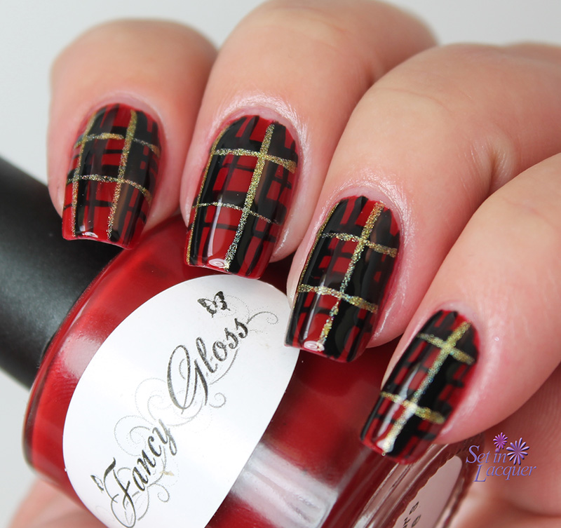 8. Holiday or any day plaid nail art Set in Lacquer.