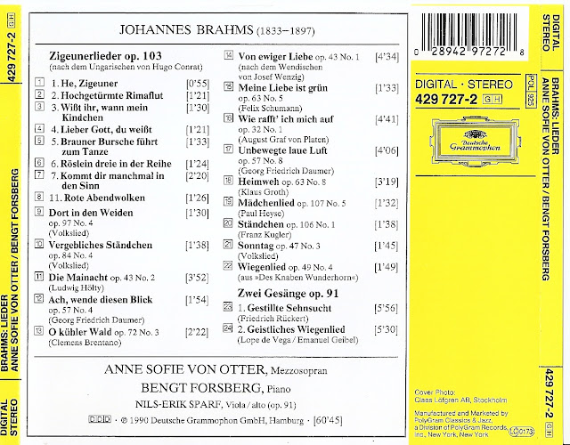 chucrute com quiabo: Brahms: Lieder - Anne Sofie von Otter, Bengt Forsberg