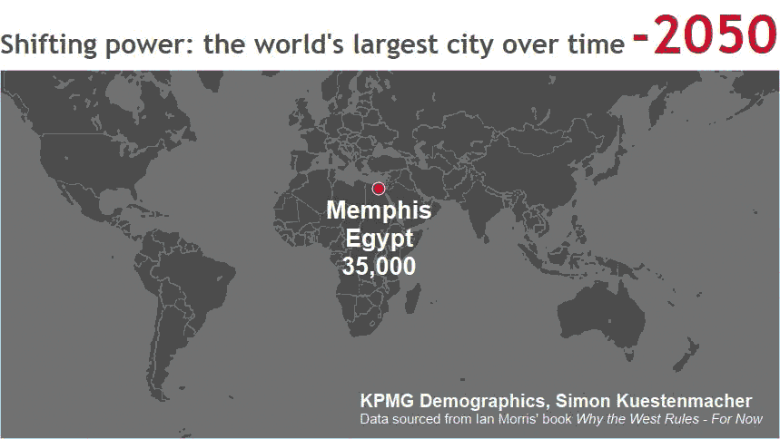 Animated map shows location of world's largest city over time