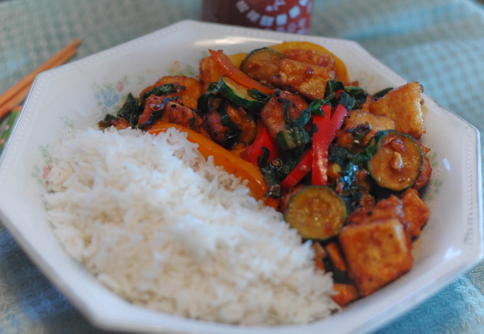 Sterling & Oats Spicy Tofu Stir Fry with jasmine rice