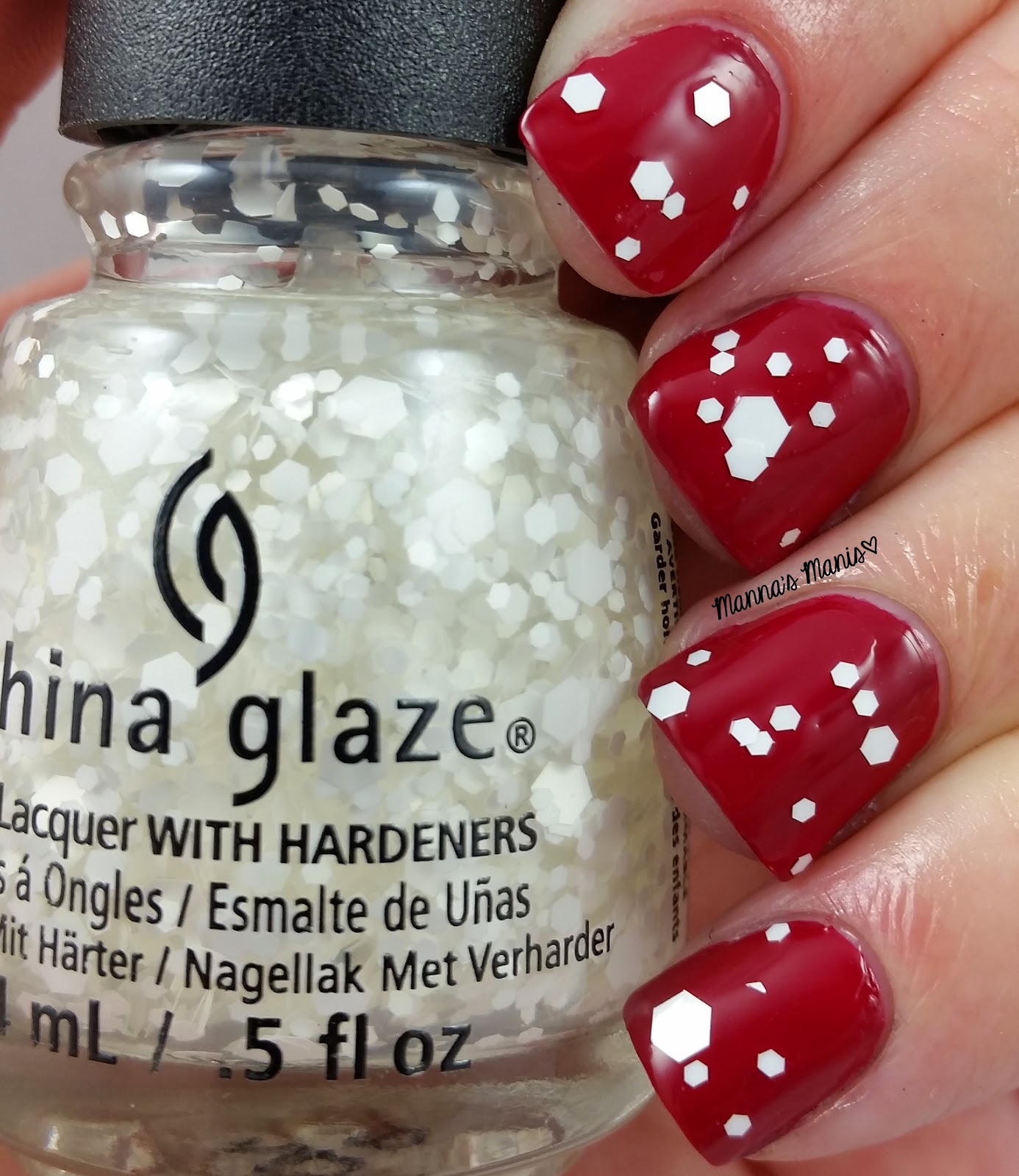 china glaze chillin with my snow-mies, a white hex glitter nail polish
