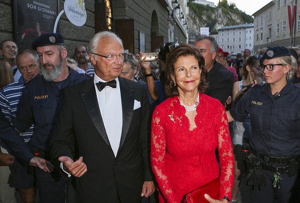 King Carl Gustaf and Queen Silvia at the Salzburg Festival Queen Silvia of Sweden visiting the Opera Manon Lescaut by Giacomo Puccini during the Salzburg Festival in Salzburg