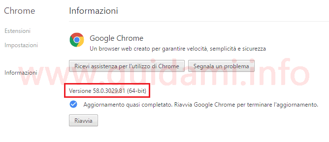 Chrome pagina per vedere versione installata