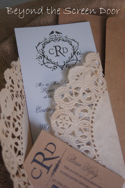  tea stained doily tied with twine and mailed in a kraft paper envelope