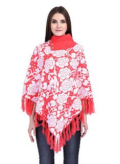 Women Ladies Girls Winter Wear Flower design Woolen Poncho