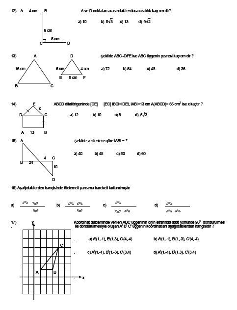 8.SINIF MATEMATİK QUİZ'İ  İlköğretim Matematik