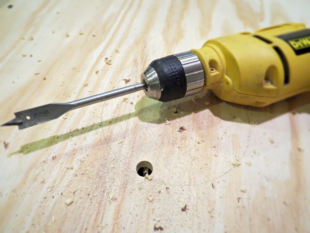 starter hole drilled out to cut out plywood circle