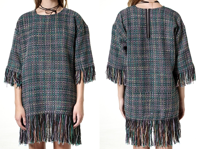 Storets, Olivia Frayed Tweed Dress-Green, $74.00 USD cf. Vogos 2015 AW Tweed Gigi Dress