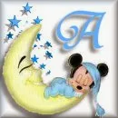 Alfabeto de Mickey Bebé durmiendo en la luna A.
