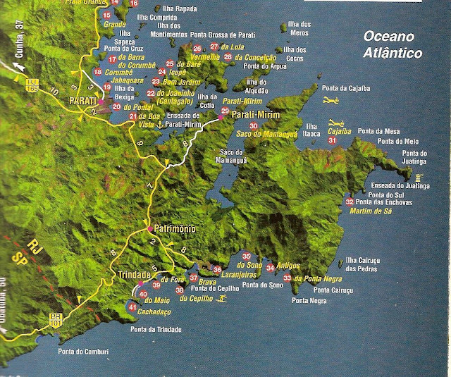 Mapa das praias e acessos a Parati - RJ