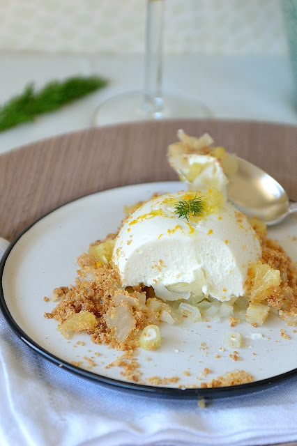 Crémeux bergamote, fenouil confit et streusel   