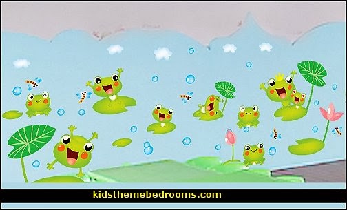 frog theme bedrooms - frog theme decor - frog themed gifts - froggy wallpaper murals - frog wall decals - frogs in a pond wall decor -  Frog Prince decor