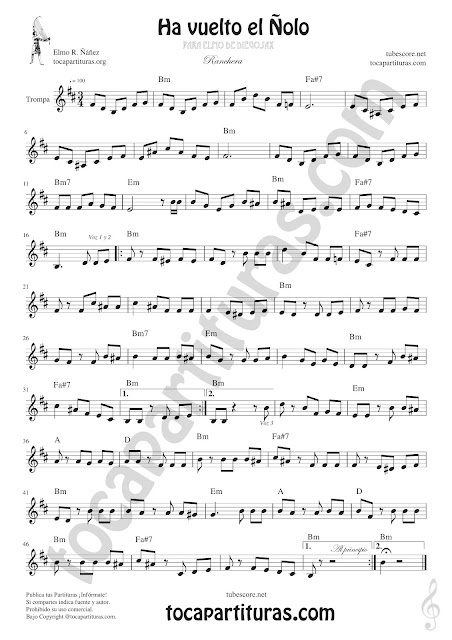  Trompa y Corno Francés Partitura de Ha vuelto el Ñolo en Mi bemol Sheet Music for French Horn Music Scores