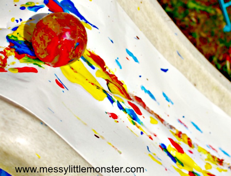 Paint Rolling on a Slide A fun outdoor art idea for kids Messy