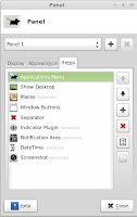 Panel items tab in panel properties in linux mint 13 xfce Panel items tab in panel properties in linux mint 13 xfce