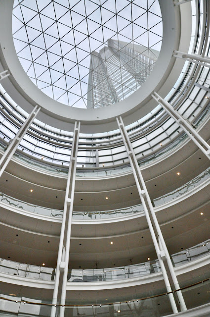 View looking up from the center of the rotunda at Devon Tower in OKC