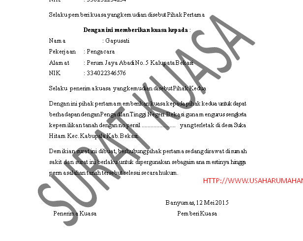 Contoh Surat Kuasa Dan Format Surat Kuasa Yang Benar - USAHA BISNIS ...