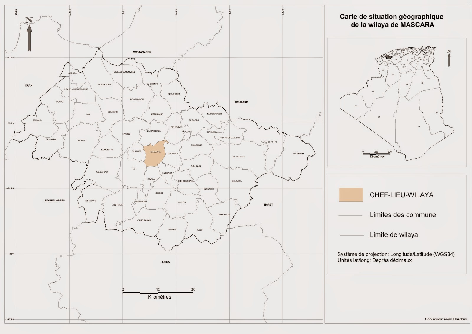 Découpage administratif de l'Algérie & Monographie Carte de situation