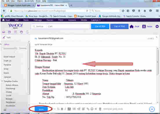 Contoh Cara Kirim Surat lamaran kerja Via Email Yahoo 