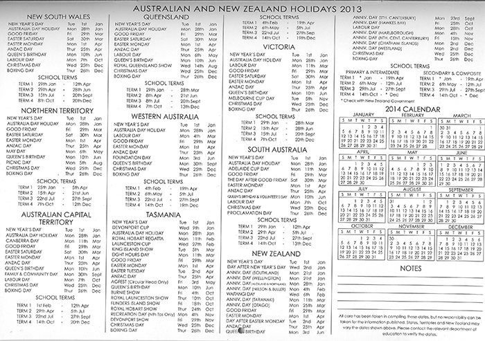 AUSTRALIA AND NEW ZEALAND 2013 CALENDAR 2013 HOLIDAYS