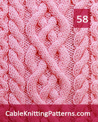 Cable Panel 58. Knit with 52 stitches and 24-row repeat. Techniques used: 3/3 right cross, 3/3 left cross, 3/1 right purl cross, 3/1 left purl cross.