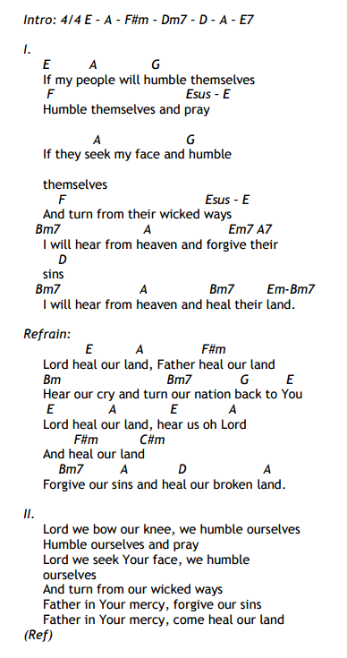 The Psalms of Praise: HEAL OUR LAND lyrics and chords