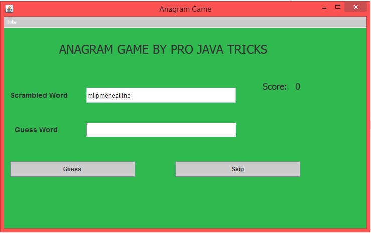 Anagram Word Puzzle Game In Java ~ Projavatricks