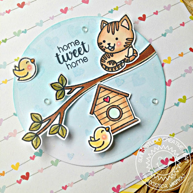 Sunny Studio Stamps: Cascading Hearts Mini Circle Home Tweet Home Card by Franci Vignoli
