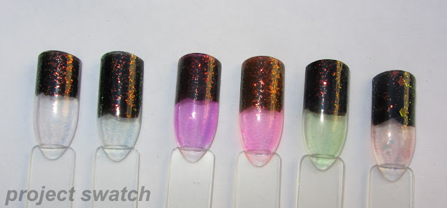 Kleancolor Chunky Holo swatches: Purple, Teal, Fchsia, Candy, Clover, Black
