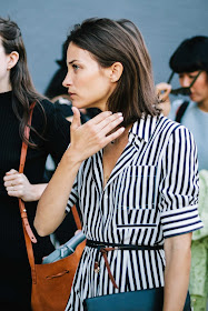 Maria Duenas Jacobs wearing stripes at Fashion Week New York 
