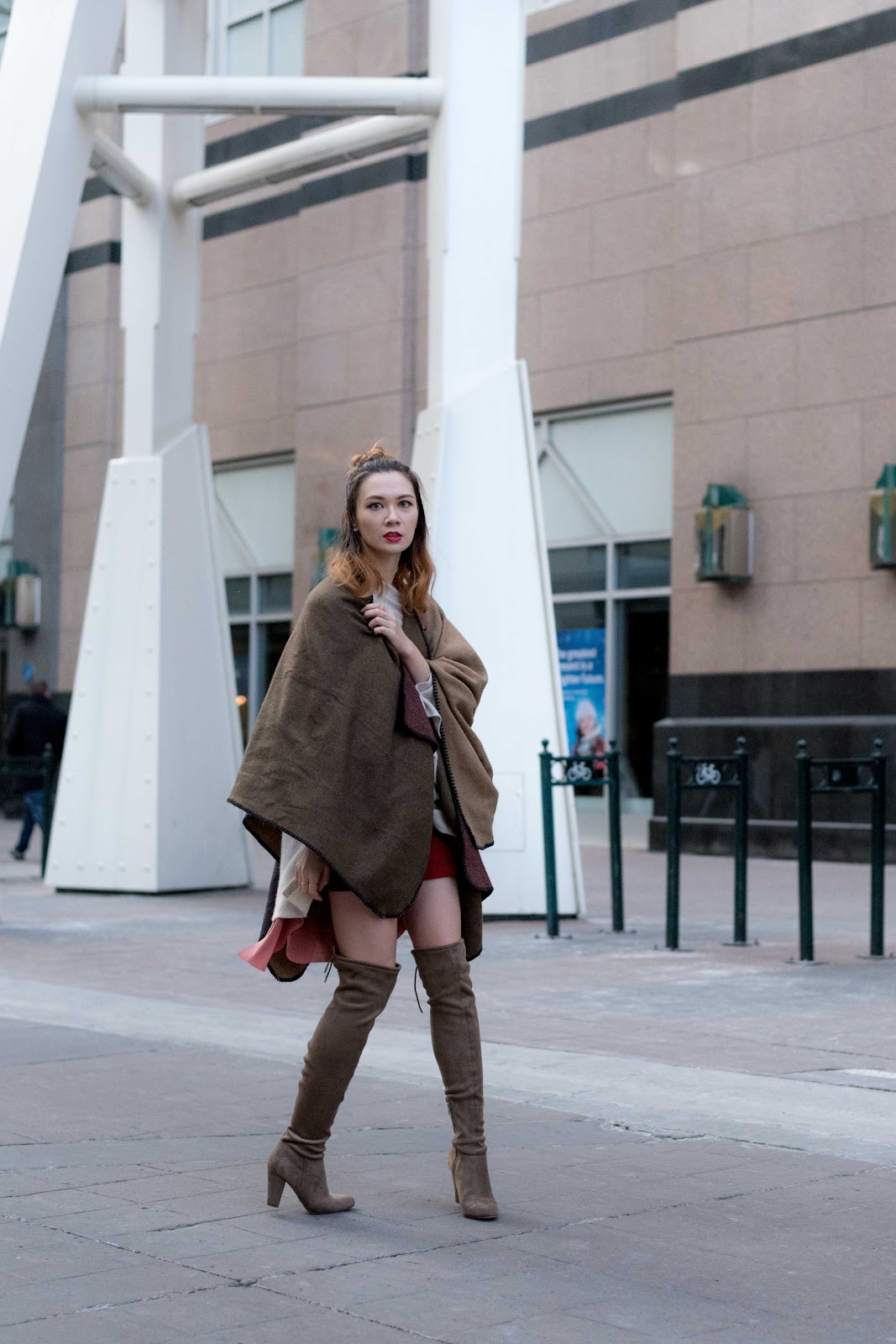 over the knee boots, Poncho, blanket scarf, chloe faye