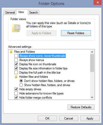 Folder option view Folder option view