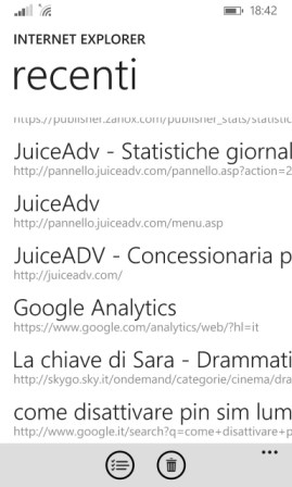 siti recenti memorizzati nella cronologia su nokia lumia