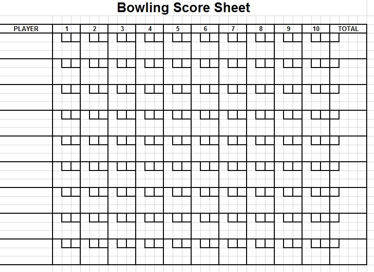 Simple Printable Bowling Score Sheet With Pins